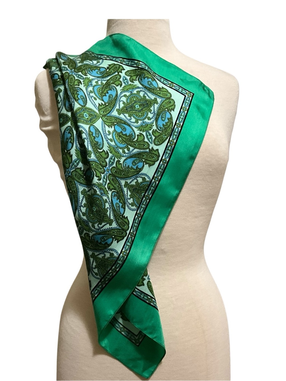 Vintage Liberty of London Scarf Green Blue Botanical Print England 23” - Picture 3 of 12